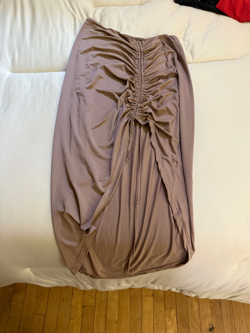 Ruched Midi A line skirt in tan